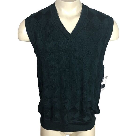 Fairway Greene Men's Pima Cotton V Neck Golf Sweater Vest Large Diamond Pattern - Picture 1 of 12